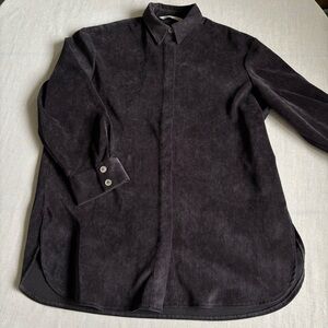 Zara Black Corduroy Oversized Button Up Shirt Women’s M Hi-Low Hem